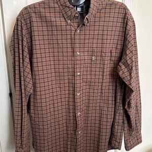 Columbia mens long sleeve brown plaid button down collared pocket dress shirt XL